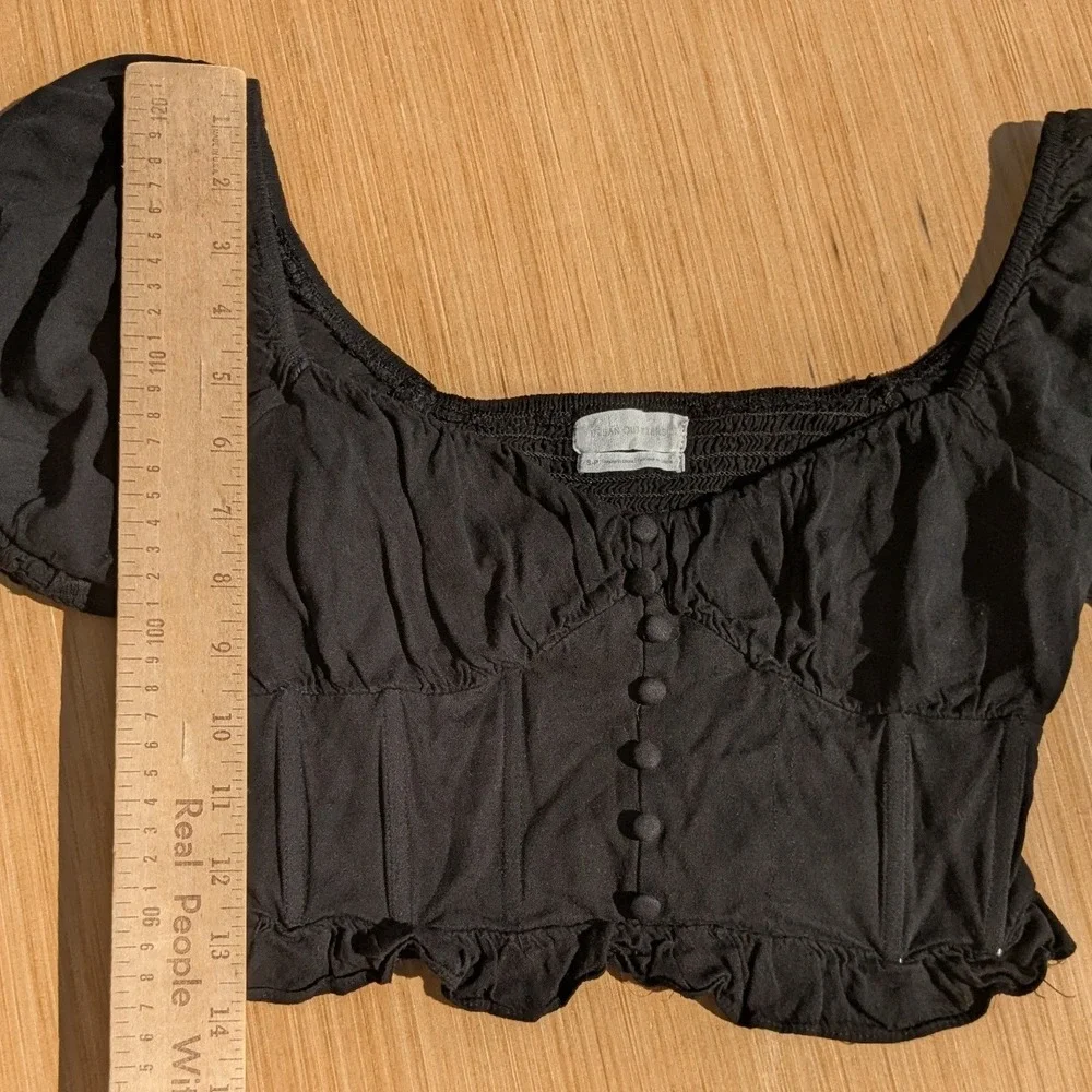 Urban Outfitters Blouse Black Puff Sleeve Smocked Cropped Whimsygoth Women Small - Picture 5 of 6